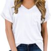 MIHOLL Women’s Short Sleeve V-Neck Shirts Loose Casual Tee T-Shirt