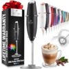 Zulay Kitchen Powerful Milk Frother Wand – Ultra Fast Handheld Drink Mixer – Electric Whisk Foam Maker for Coffee. Lattes. Cappuccino. Frappe. Matcha. Hot Chocolate & Coffee Creamer – Milk Boss Black