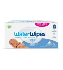 WaterWipes Plastic-Free Original Baby Wipes. 99.9% Water Based Wipes. Unscented & Hypoallergenic for Sensitive Skin. 540 Count (9 packs). Packaging May Vary