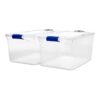 HOMZ Heavy Duty Modular Stackable Storage Tote Containers with Latching Lids. 66 Quart Capacity. Clear. 2 Pack
