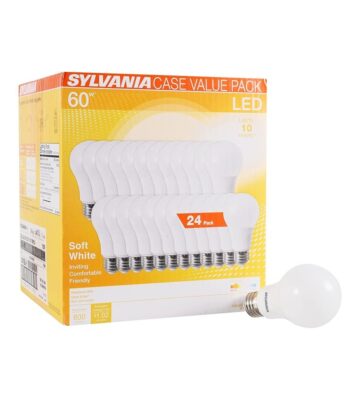 SYLVANIA LED A19 Light Bulb. 60W Equivalent. Efficient 8.5W. 10 Year. 2700K. 800 Lumens. Frosted. Soft White ?C 24 Pack (74765). Packaging may vary.