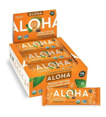 ALOHA Organic Plant Based Protein Bars |Peanut Butter Chocolate Chip | 12 Count. 1.98oz Bars | Vegan. Low Sugar. Gluten Free. Paleo. Low Carb. Non-GMO. Stevia Free. Soy Free. No Sugar Alcohols