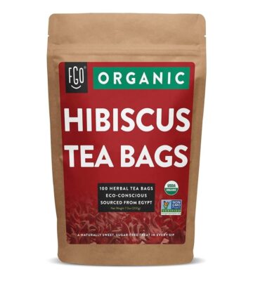 Organic Hibiscus Tea Bags | 100 Tea Bags | Eco-Conscious Tea Bags in Kraft Bag | Raw from Egypt | by FGO