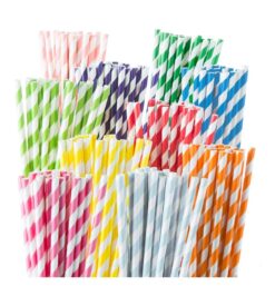 Weemium 200 Biodegradable Paper Straws ?C Durable & Eco-Friendly in 10 Color Stripes ?C Rainbow Drinking Straws & Party Decoration Supplies