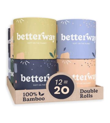 Betterway Bamboo Toilet Paper 3 PLY ?C Eco Friendly. Sustainable Toilet Tissue ?C 12 Double Rolls & 360 Sheets Per Roll ?C Septic Safe ?C Organic. Plastic Free. Compostable & Biodegradable ?C FSC Certified