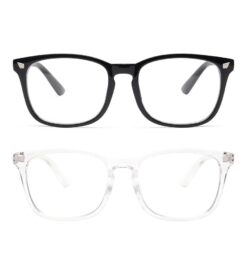 livho 2 Pack Blue Light Blocking Glasses. Computer Reading/Gaming/TV/Phones Glasses for Women Men.Anti Eyestrain & UV Glare (Light Black+Clear)