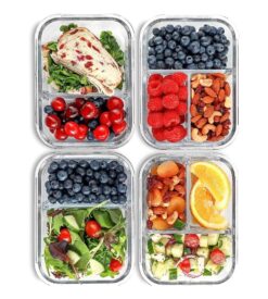 2 & 3 Compartment Glass Meal Prep Containers (4 Pack. 32 oz) ?C Glass Food Storage Containers with Lids. Glass Lunch Box. Glass Bento Box Lunch Containers. Portion Control. Airtight