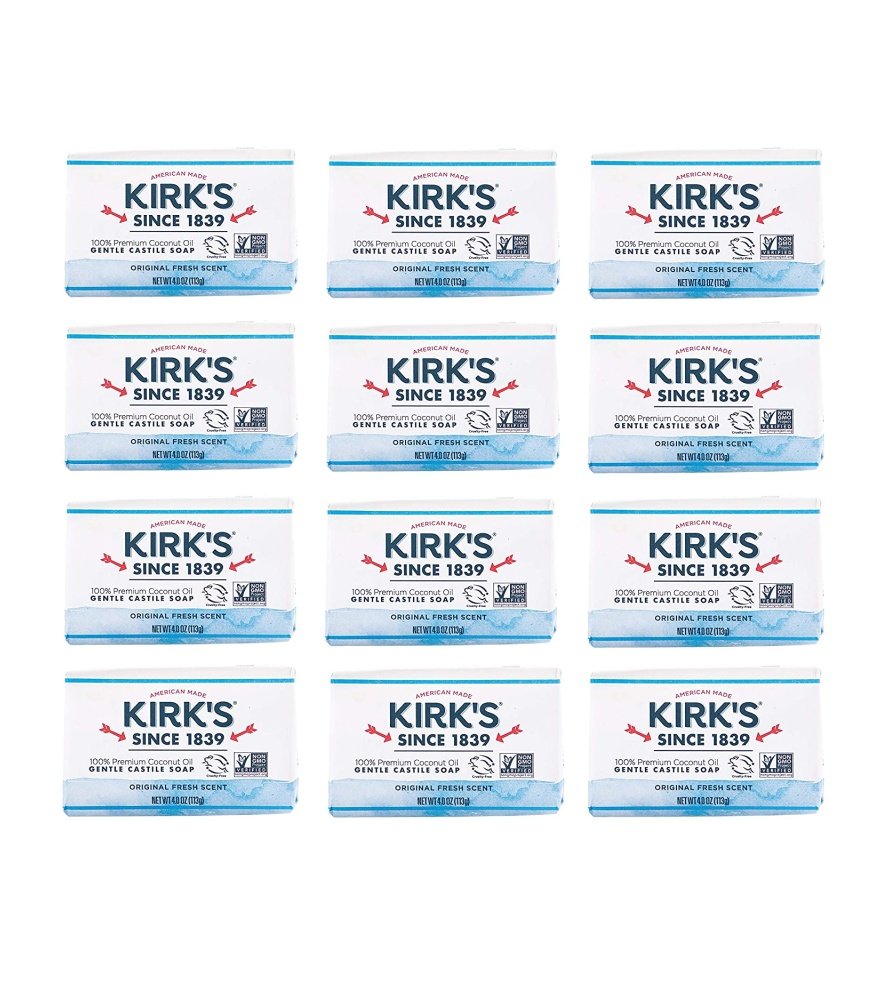 Kirk-s Castile Bar Soap Clean Soap for Men. Women & Children| Premium Coconut Oil | Sensitive Skin Formula. Vegan | Original Fresh Scent | 4 oz. Bars ?C 12 Pack