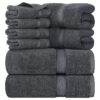 Utopia Towels 8-Piece Premium Towel Set. 2 Bath Towels. 2 Hand Towels. and 4 Wash Cloths. 600 GSM 100% Ring Spun Cotton Highly Absorbent Towels for Bathroom. Gym. Hotel. and Spa (Grey)