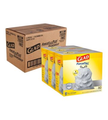 Glad ForceFlex Tall Kitchen Drawstring Trash Bags. 13 Gal. OdorShield. 80 Ct