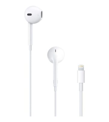 Apple EarPods Headphones with Lightning Connector. Microphone with Built-in Remote to Control Music. Phone Calls. and Volume. Wired Earbuds for iPhone