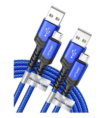 JSAUX Micro USB Cable Android Charger. (2-Pack 6.6FT) Micro USB Android Charger Cable Nylon Braided Cord Compatible with Galaxy S7 S6 J7 Edge Note 5. Kindle. MP3 and More-Blue
